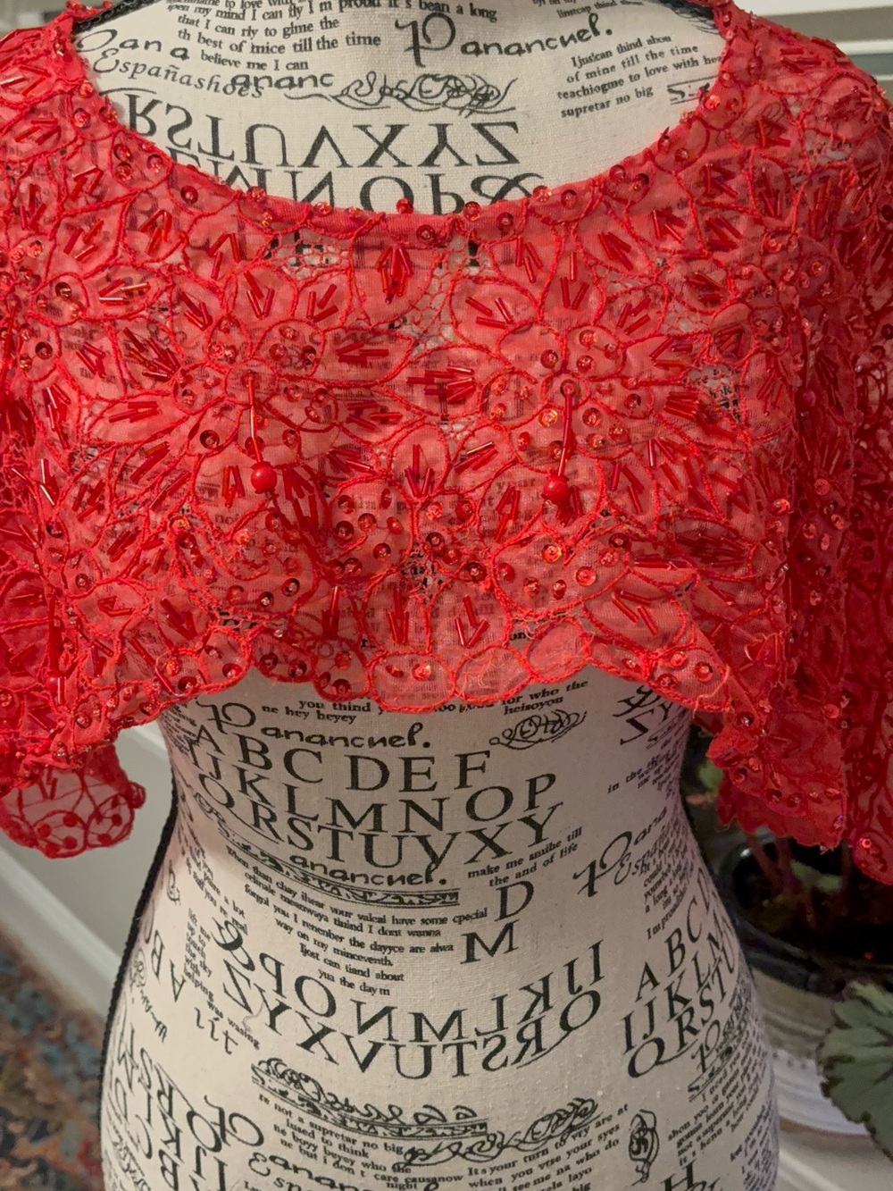 Source Unknown Red Beaded Lace Crop Bolero